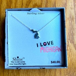 I Love Michigan Sterling Silver 18” Michigan and UP Necklace
